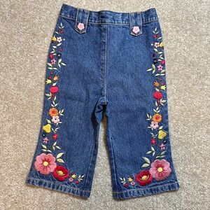Vtg Gymboree Denim Floral Embroidered Jeans Pants Casual Blue Flower Applique